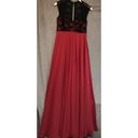 Lee Mari  Black Red Evening Gown Lace Overlay Sleeveless V-Neck Photo 2