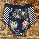 Modcloth High Dive Pippa Blue Floral Striped High Waist Retro Bikini Bottoms S Photo 3