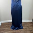 Halston Heritage  Navy Blue Satin Illusion-Back Slit Slip Gown Size 6 New Photo 11