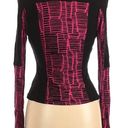 Vince  Top M Long Sleeve Scoop Neck Henley Cropped Black Hot Pink Design Buttons Photo 1