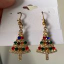 VTG Christmas Tree Earrings Dangly Earrings Sparkly Multi Color Gem Stones S Gold Photo 7