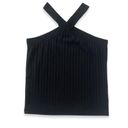 Mango Halter Neck Rib Knit Top In Black M Photo 4