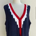 Bob Mackie Vintage  Sweater Vest Wearable Art Navy Red Zig Zag White Stripe sz L Photo 6