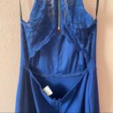 B Darlin Womens A-Line Dress Royal V-Neck Hi-Lo Open Back Photo 6