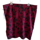 Liz Claiborne  NWT Burgundy/Black Floral Pattern Faux Wrap Stretchy Skirt Size 18 Photo 1