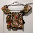 Cynthia Rowley Green Orange Jungle Print Linen a blend Flutter Sleeve Crop Top Photo 5