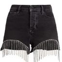 Good American  The Bombshell Denim Short Black Size 8 Cutoff Rhinestone Fringe Photo 5