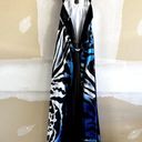 Cache  Evening Maxi Dress Plunging V Zebra Print Sleeveless Elegant Blue Black 10 Photo 4