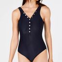 Tommy Hilfiger  Women's Ribbed Snap-Front One-Piece Navy Blue Swimsuit 10 NWT Photo 5
