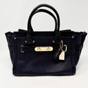 Coach  Pebbled Leather Swagger 27 Navy Blue Gold Satchel Top Handle Purse Bag Photo 2