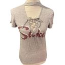 Adam Levine  Women's Lace Up Stoked Gray Maroon T-Shirt Small Photo 0