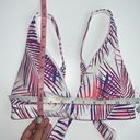 Raisin's NWT  Palm Leaf Print Triangle Bikini Top Strappy Tie Back White Pink Med. Photo 7