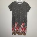 J.Jill  Caraway Floral Crew Neck Sheath Style T Shirt Dress * Gray Red * Medium Photo 2