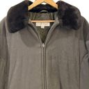 Jones New York  Jacket Womens XL Gray Green Microfiber Full Zip Faux Fur Photo 1