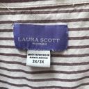 Laura Scott  Striped Blouse, Button front, Embroidered Front, Long Sleeved- Size Photo 3