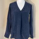 J.Crew  Dark Blue V Neck Long Sleeve Crepe Blouse Size 0 Photo 0