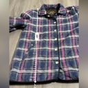 Coach  Quilted Navy Blue & Purple Plaid Print Long Sleeve Snap Front Jacket Sz M Photo 9