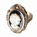 Onyx Seta Women's Ring Cameo Mother of Pearl  Gold Sterling Silver 925 Vintage Photo 2