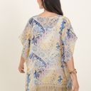 Chico's  Linen Weave Poncho Cape Watercolor Paisley Crochet Fringe Small / Medium Photo 2