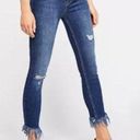 Free People Blue Great Heights Frayed Hem Distressed Skinny Straight Leg Jeans Photo 0