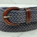 Vintage Blue  Braided Woven Belt with Brown Genuine Leather Trim Size Small S Photo 0