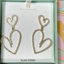 House of Harlow NIB  1960 Gold Tone Double Heart Glass Stones Dangle Earrings $99 Photo 0