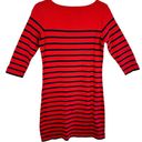 L.L.Bean  100% Cotton Red Navy Blue 3/4 Sleeve Tight Knit Sweater Dress Size S Photo 1