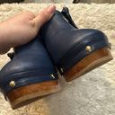 SILVIA COBOS Sz 8 Navy Bow DAILY CLOG LEATHER SLIP ON CLOGS Wood Platform Heel Photo 4