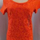 The Loft "" ORANGE LACE FRONT LINED SHORT SLEEVES SCOOP NECK T-SHIRT TOP SIZE: S NWT Photo 0