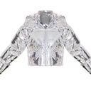 Pretty Little Thing  silver Metallic crop puffer jacket. Size 2 Photo 3