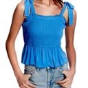 1. State NWT  Tie Shoulder Smocked Peplum Top (Harbor Waves) - Medium Photo 0