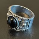 Onyx Vintage black  antique silver plated ring size 6.5 Photo 2