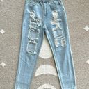 Pretty Little Thing  Kendall Light Wash Super Distressed Mom Jeans Photo 4