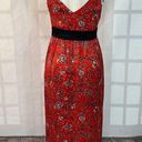 Cinq à Sept Cinq a sept Petra red silk bandanna black lace trim midi slip dress size 4 Photo 9