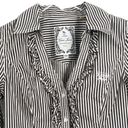 Guess Gray White Stripe Ruffle Fitted V-neck Button Up Shirt Size Medium Stretch Photo 4