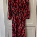 The Kooples  Floral Pleated Black Red Absract Roses Maxi Longsleeve Dress Scarf Photo 6