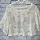 Wilfred Aritzia White Floral Embellished Chiffon Cropped Blouse Size Small Photo 2