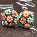 Daisy Vintage 1960s Retro White  Floral Cabochon Stainless Steel Earring Studs Photo 0