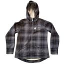 Carhartt  Womens Fleece Gray Plaid Hooded Zip Up Jacket Curved Hem Size Small 4-6 Photo 0