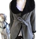 Double Zero  Black White Sherpa Collar Tie Front Sweater Women's Size Small Photo 0