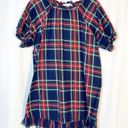 Hill House  The Katherine Nap Dress Navy Blue Tartan Plaid Ruffle Mini Shift Photo 3