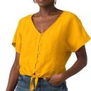 prAna  Summer Fun Top Golden Mustard Crop Button Front Athleisure Travel Small Photo 0