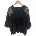 Mango NWT MNG by  Black Embroidered Gauze Blouse Size Small Photo 3