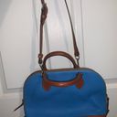 Dooney & Bourke Pebble Grain Leather Zip Zip Satchel Blue And Brown With Red Interior Photo 1