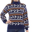 st. john's bay  Women’s Mock Neck Blue Pattern Boho Chic Sweater Size MP Photo 0