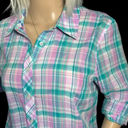 Talbots  Womens Button Up Blouse Pastel Plaid Lightweight Cotton Top Medium Photo 3