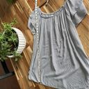 Striped Top Flutter Sleeve Navy blue & Cream Thin Ticking Stripe Cozy Cottage Size 14W Photo 5