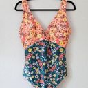 Beach Club Palisades  Orange and Teal Floral Print One Piece Swimsuit Photo 0