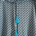 Becca  Blue Jacquard Crochet Beach Pants Size M Drawstring Wide Leg Slit Palazzo Photo 1