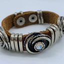 Leather Gemstone Silver tone Chunky Bracelet, size 6” Photo 6